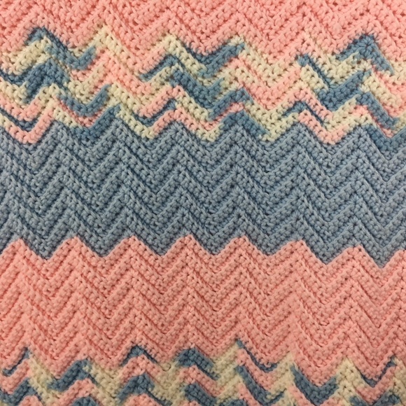 Handmade Crocheted Afghan Chevron Zig Zag Baby Blanket - Picture 3 of 5